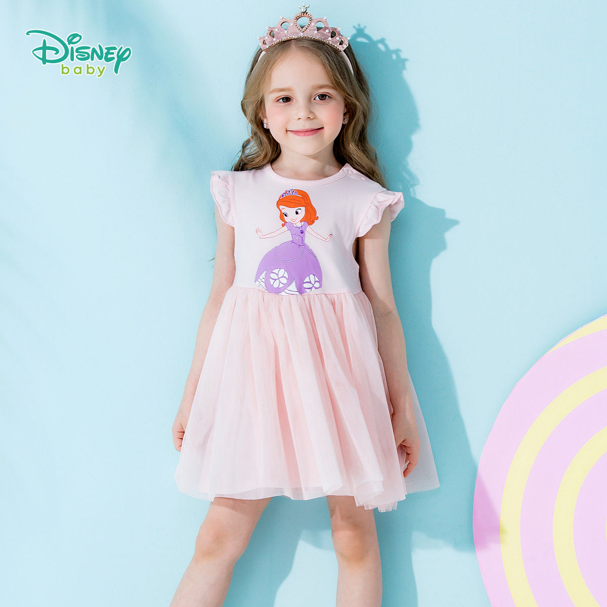 Disney children's wear girls Sophia Princess Dress summer new girl mesh skirt medium length skirt