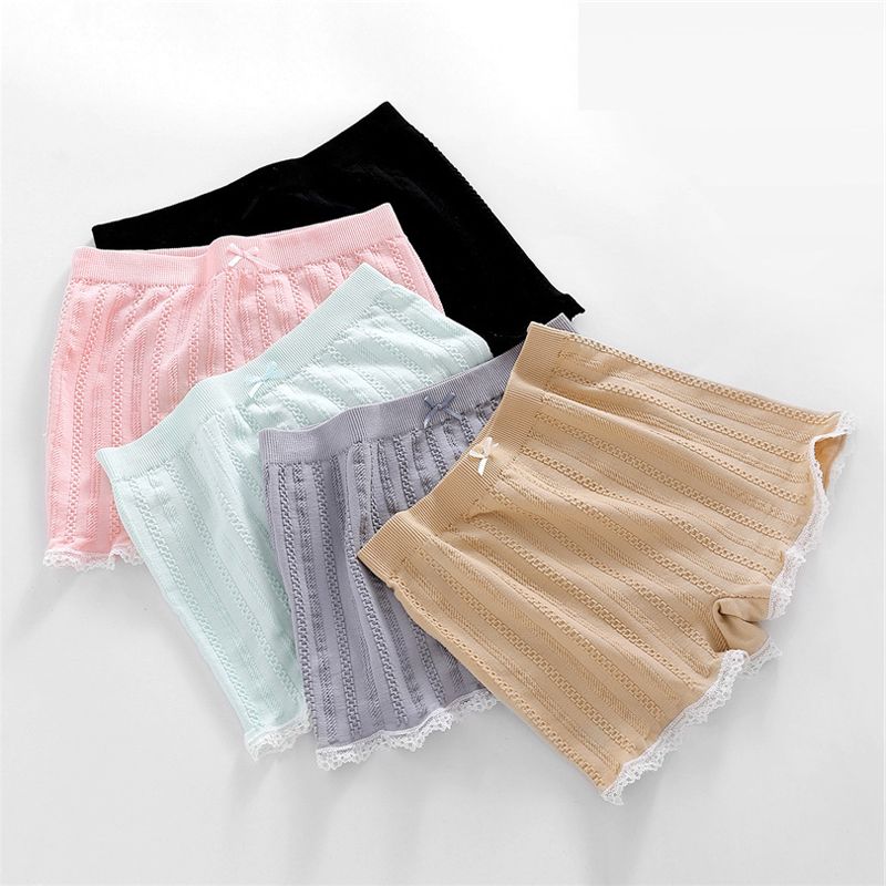[3-Pack] seamless safety pants flat angle lace border protection middle waist underpants safety pants