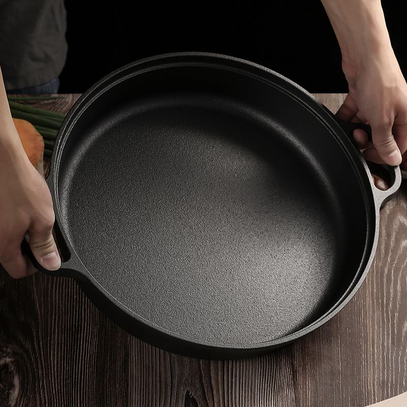 铁仕达 双耳铸铁平底锅加厚烙饼锅老式生铁锅无涂层不粘煎锅饼铛