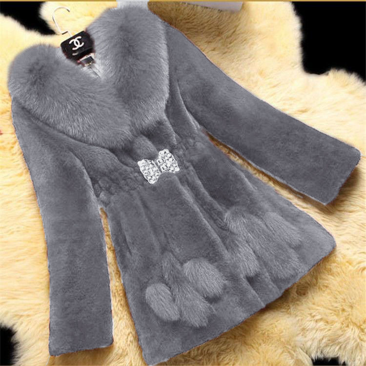 Autumn and winter women's fur imitation medium length fox fur collar Rex Rabbit Fur imitation mink Korean slim fur coat