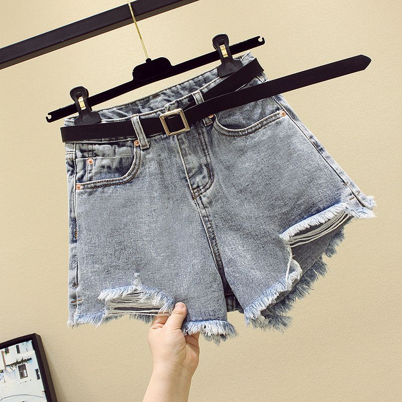 Broken hole denim shorts women's summer 2020 new high waist and slim student's Korean loose irregular large leg pants