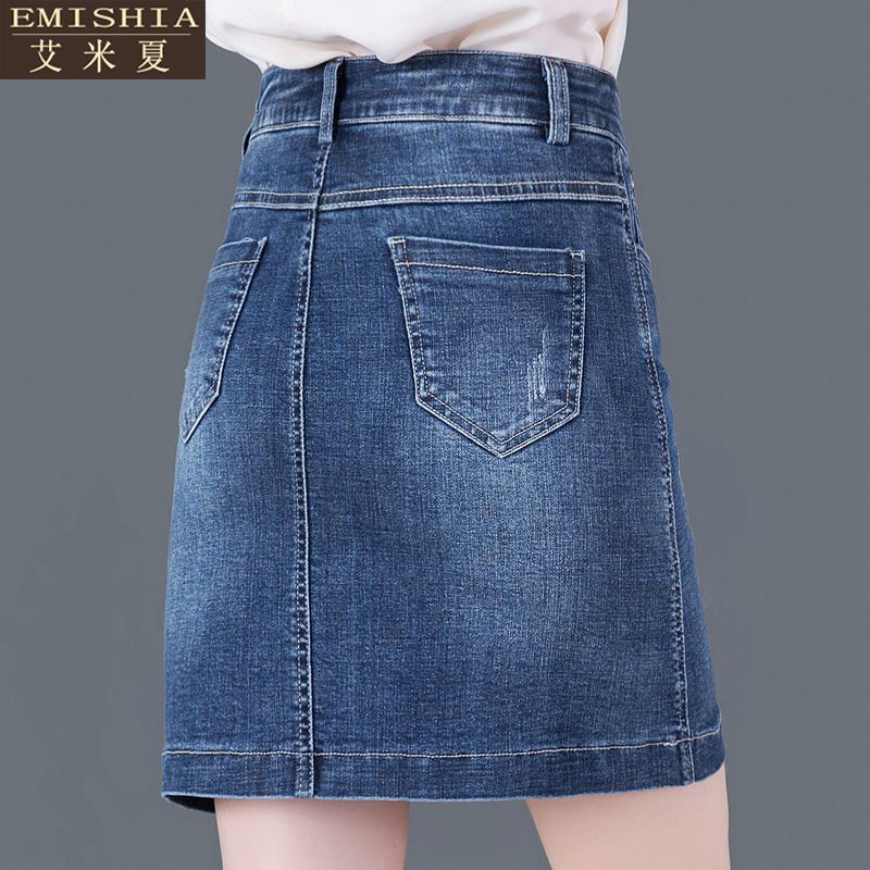 韩版百高腰新款春季半身弹力牛仔裙内衬