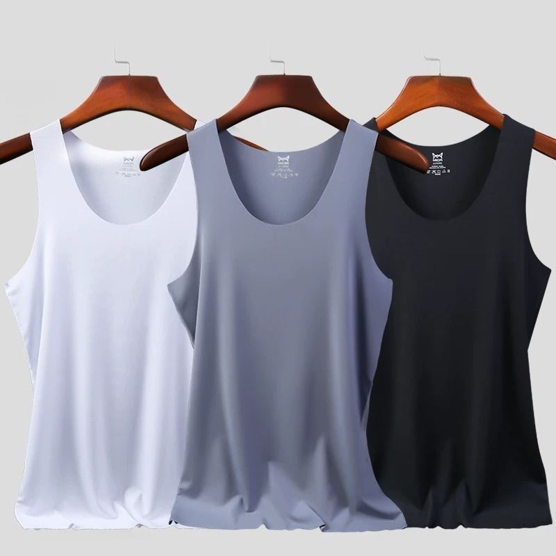 Summer fast drying traceless ice silk vest men's Round Neck Tank Top Men's youth sleeveless sports bottoming T-shirt