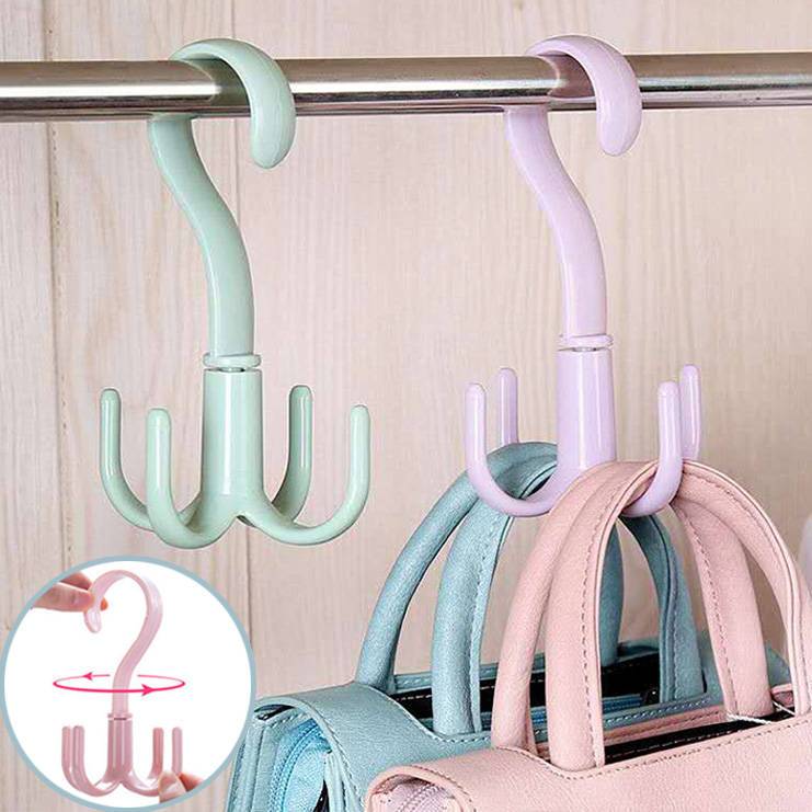 Rotatable four claw multifunctional bag rack household clothes shoes and hats hook tie scarf Wardrobe Storage
