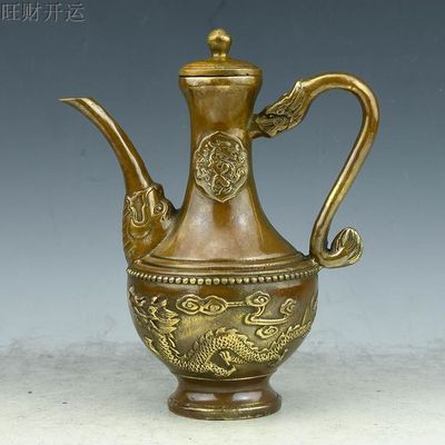 黄铜纯铜仿古酒壶八仙酒壶铜茶壶龙壶水壶镇宅家居工艺品