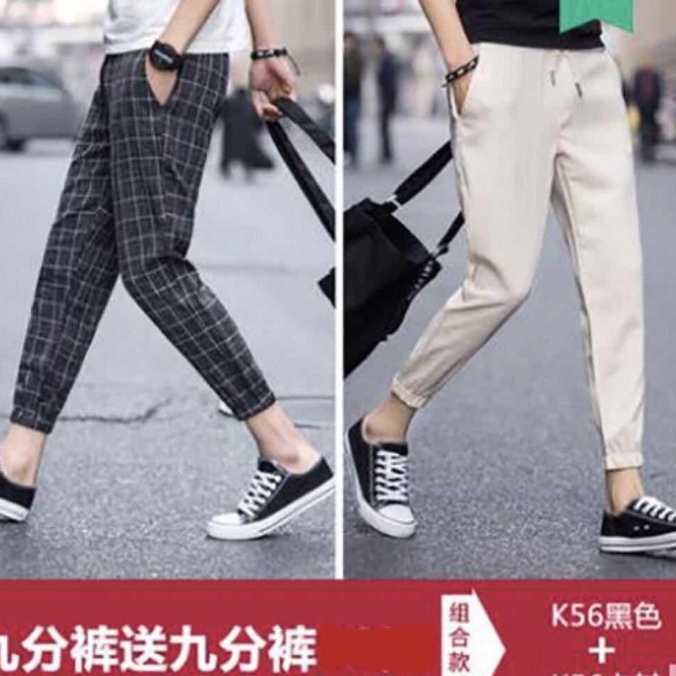 Autumn and summer thin Plaid small foot Capris for men youth trend men loose casual Harun work dress Leggings
