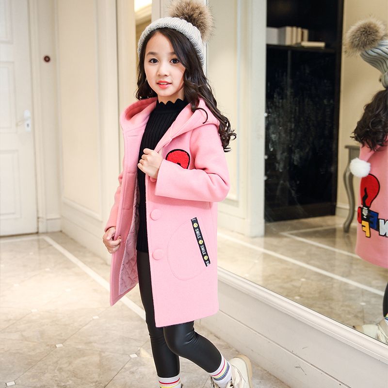 Girls' autumn and winter woolen windbreaker children's girls' medium and long Korean woolen overcoat