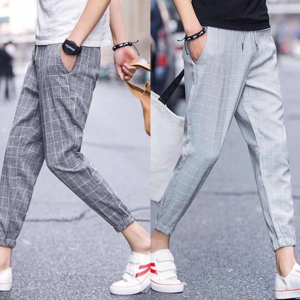 Autumn and summer thin Plaid small foot Capris for men youth trend men loose casual Harun work dress Leggings