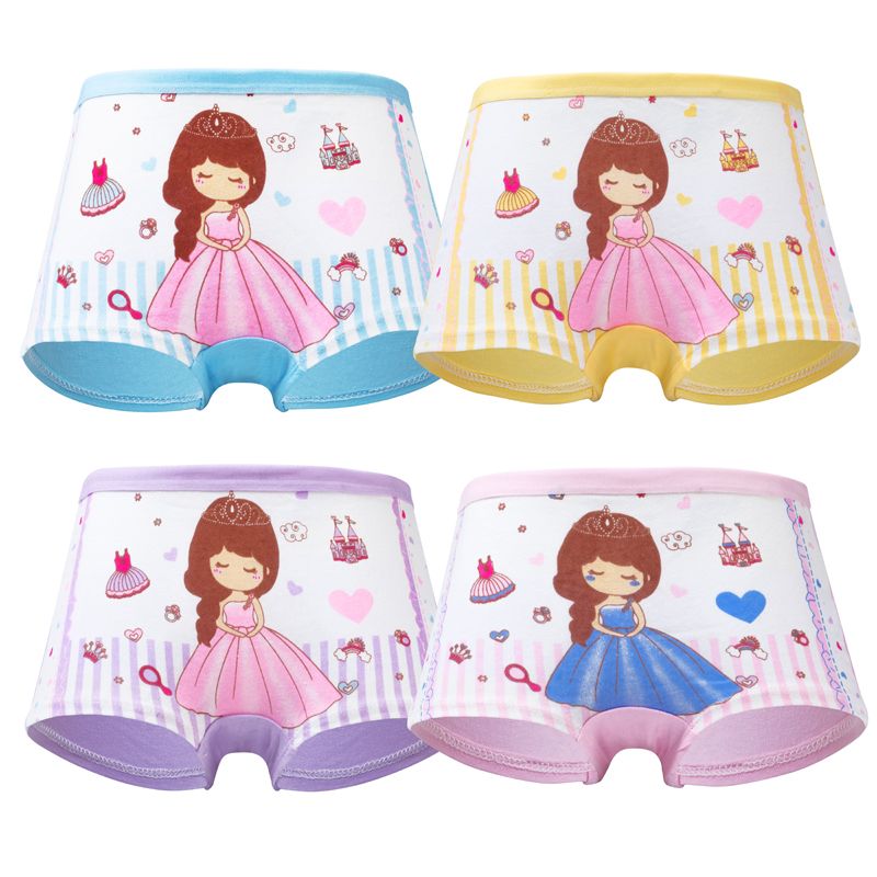 4 pairs of children's underwear, female 95% cotton, girl's flat angle baby, girl's triangle shorts, new style