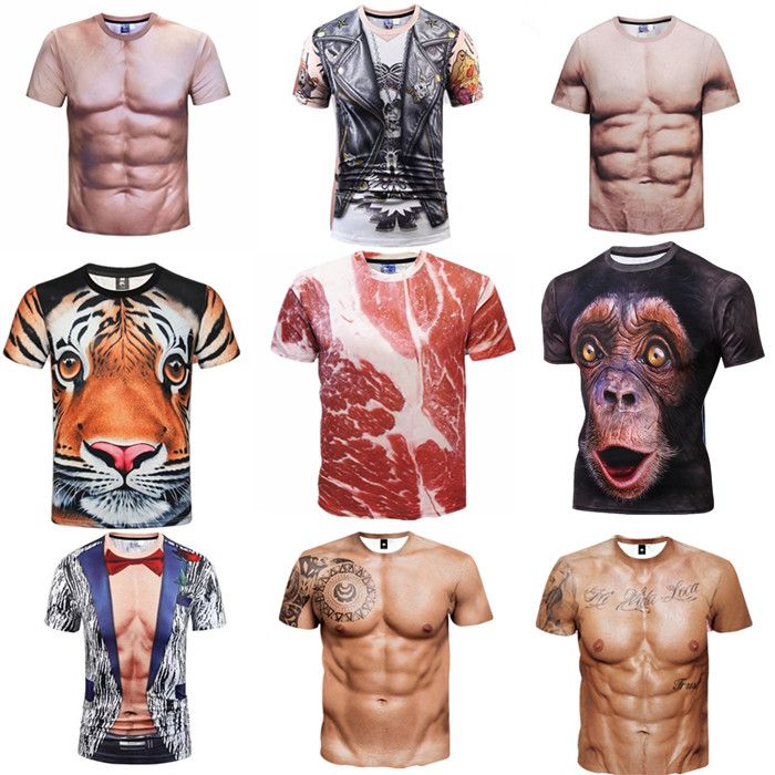 抖音同款创意腹肌瘦猪肉短袖t恤男大猩猩衣服3d立体
