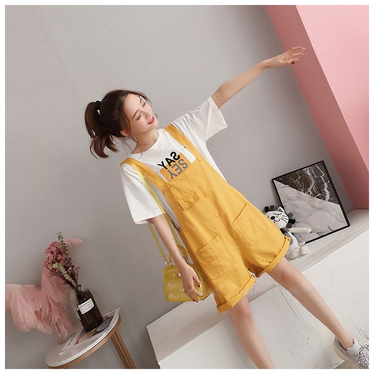 夏装连衣短裤新款少女韩版宽松休闲吊带裤初高中学生背带裤连体裤
