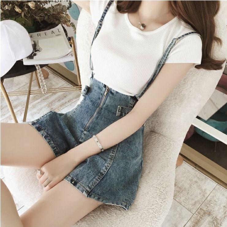 Women's spring and summer Korean loose small cute High Waist Wide Leg large size student denim shorts