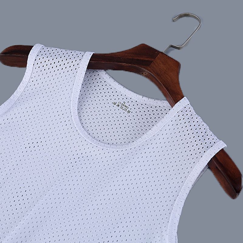 [1 / 2pk] mesh vest for men's sports air permeability hollow out quick dry ice silk summer sleeveless T-shirt wide shoulder thin
