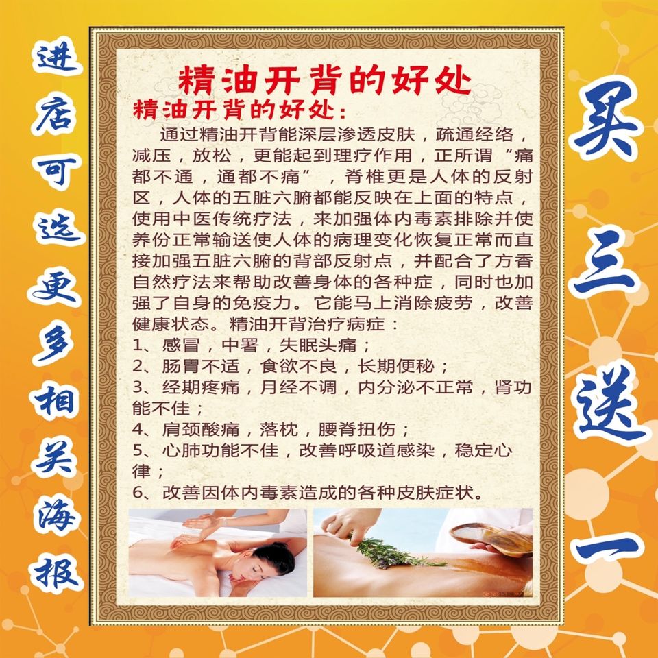 美容美体海报图片中医养生足疗经络医疗挂图推拿精油开背的好处