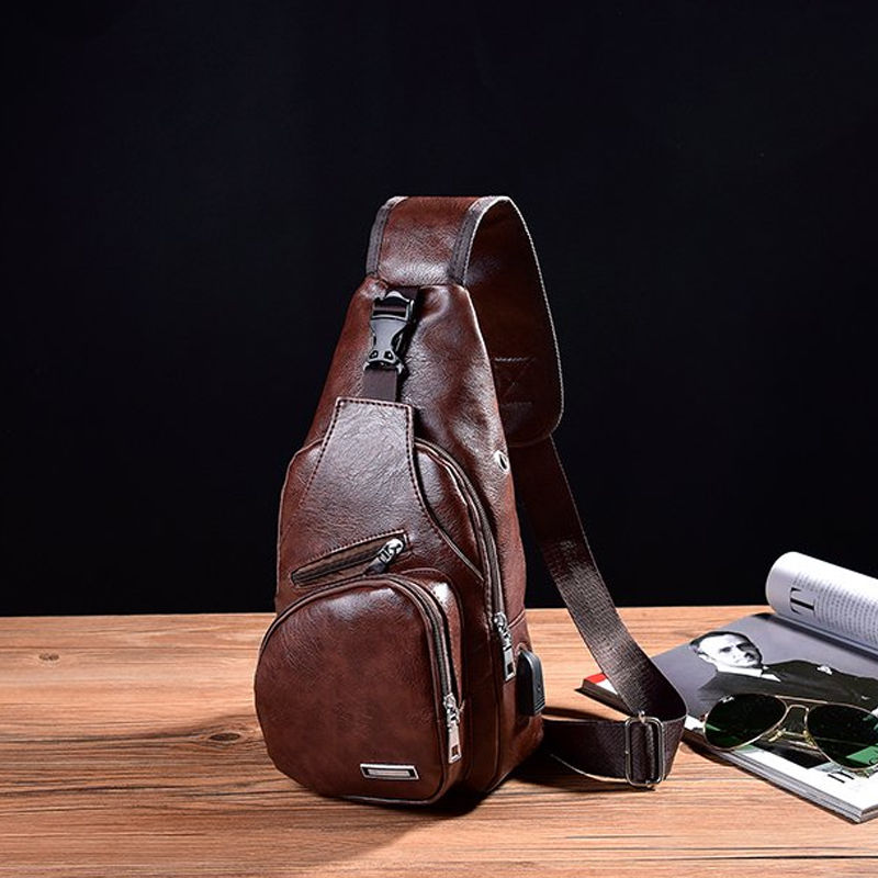 [official genuine] leather texture men's chest bag leisure Single Shoulder Bag Messenger Bag chest small backpack soft leather bag