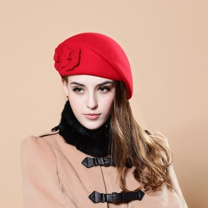 Package post Korean version of Chaoqiu winter women's Beret woolen top hat stewardess warm painter's hat bud hat