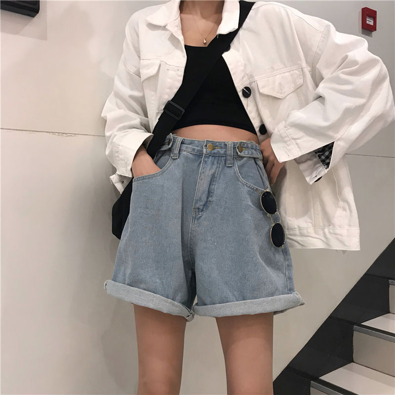 胖妹妹大碼女裝新款短褲泫雅復古牛仔女夏高腰寬鬆顯瘦闊腿五分褲
