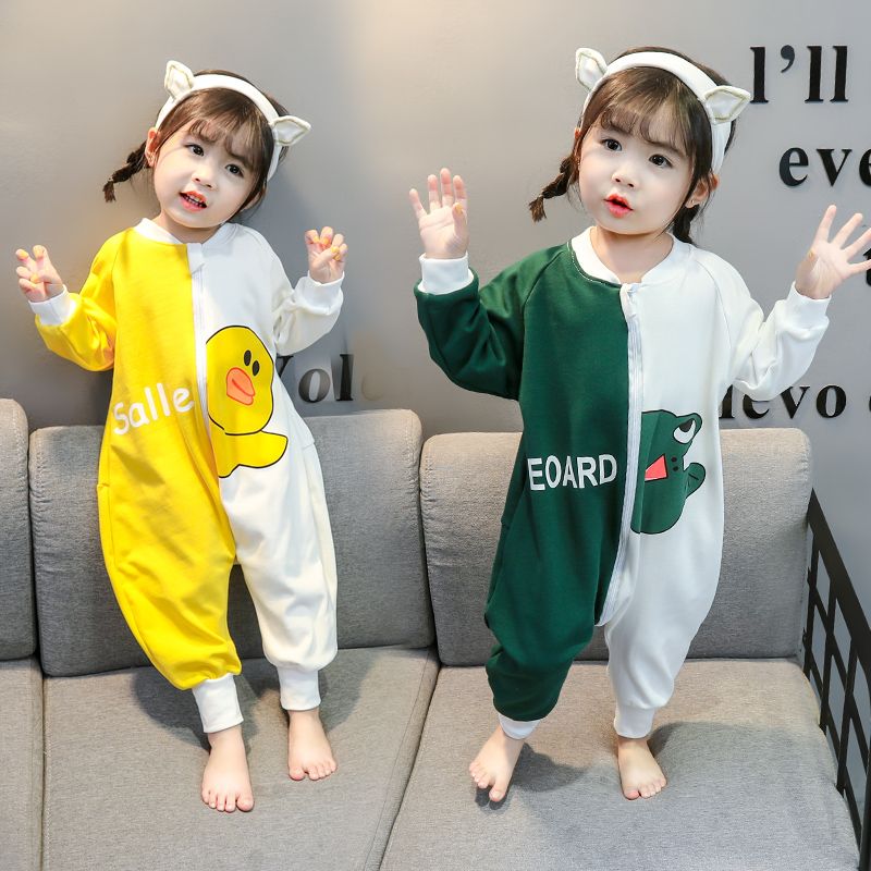 Children's bodysuit spring and autumn thin baby cotton sleeping bag 01-2-3 years old summer boys and girls air-conditioned pajamas