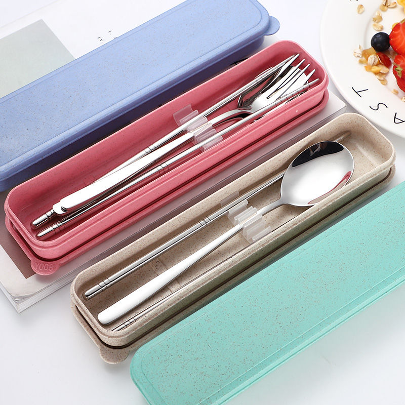 学生筷子勺子套装便携餐具三件套成人304不锈钢勺筷叉子韩式可爱