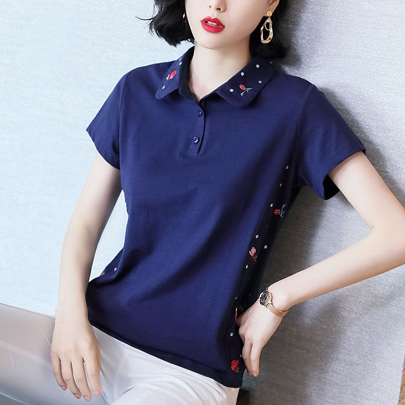 95 cotton embroidered T-shirt women's short sleeve 2020 new summer dress Korean loose T-shirt