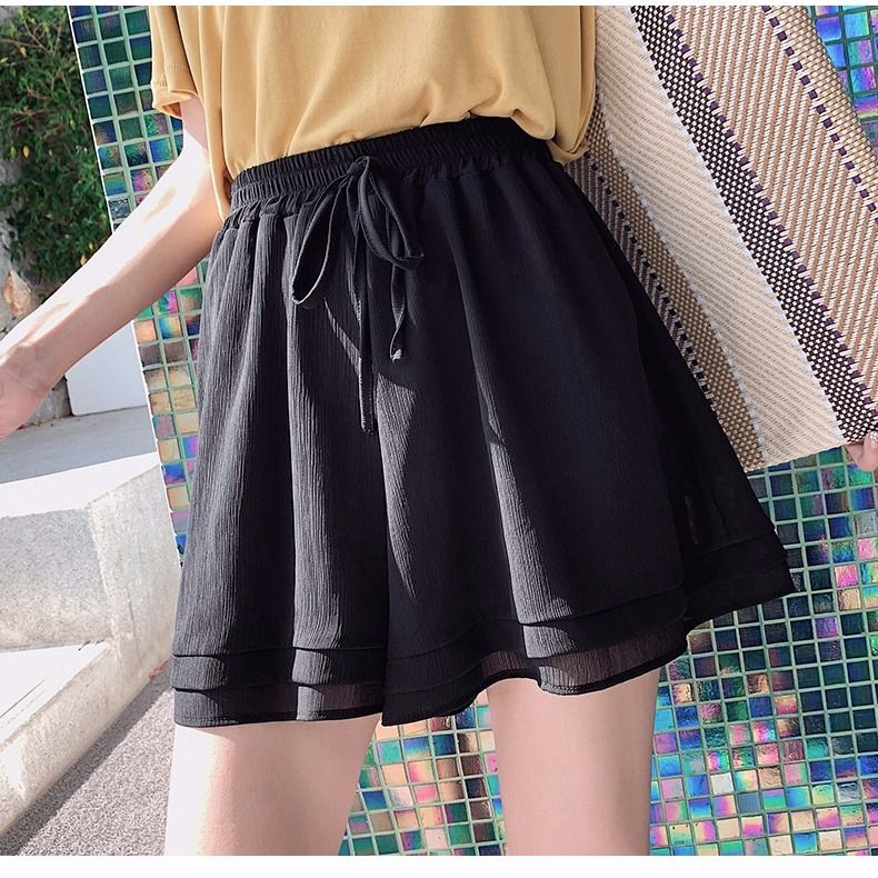 Shorts women's summer  new double-layer chiffon skirt pants women look thin high waist large size loose Korean casual wide-leg pants