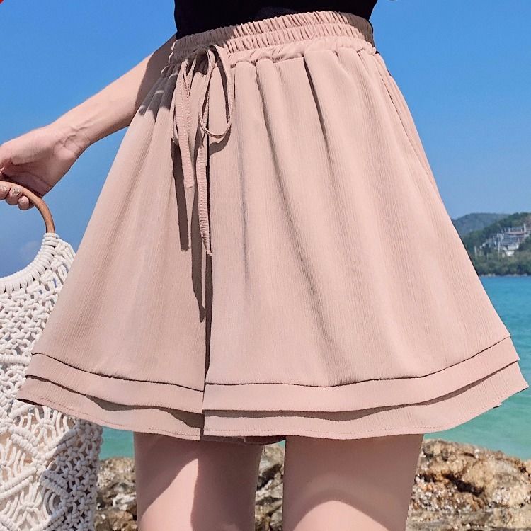 Shorts women's summer  new double-layer chiffon skirt pants women look thin high waist large size loose Korean casual wide-leg pants