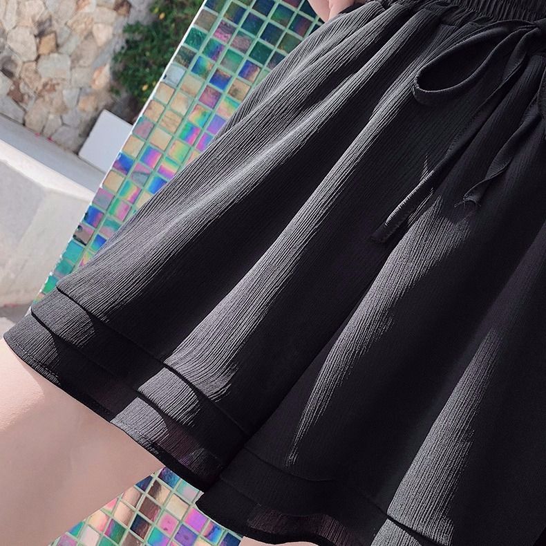 Shorts women's summer  new double-layer chiffon skirt pants women look thin high waist large size loose Korean casual wide-leg pants