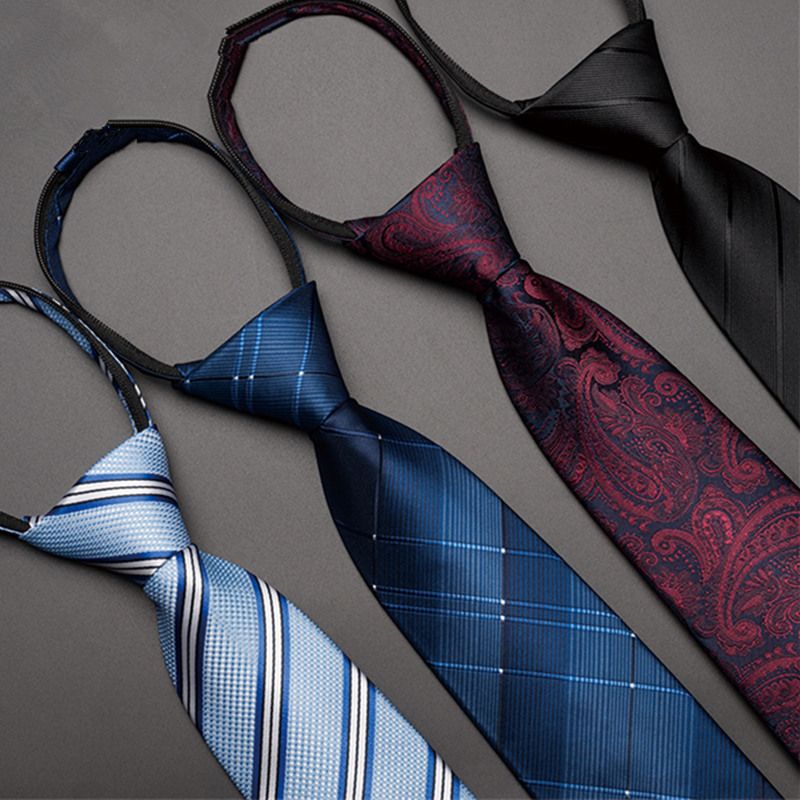 Men's business suit ZIPPER TIE bridegroom's wedding blue stripe Korean black lazy tie