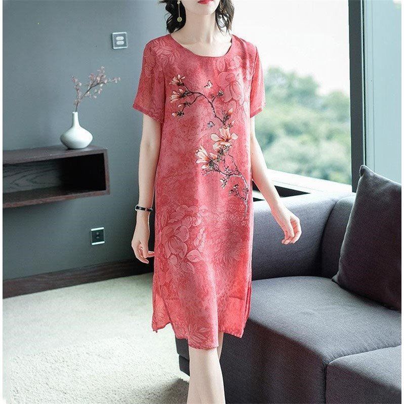 Big size mother dress noble foreign style 2020 new broad wife cheongsam middle aged women summer dress medium length skirt