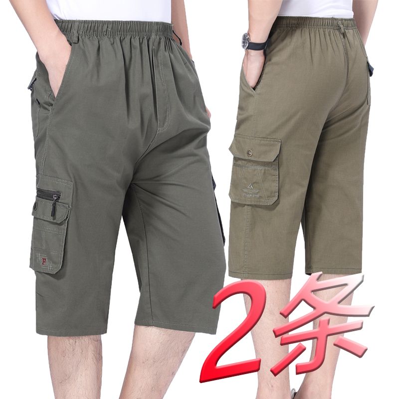 Authentic summer father's trousers Multi Pocket overalls men's Capris men's shorts casual pants middle aged and elderly breeches