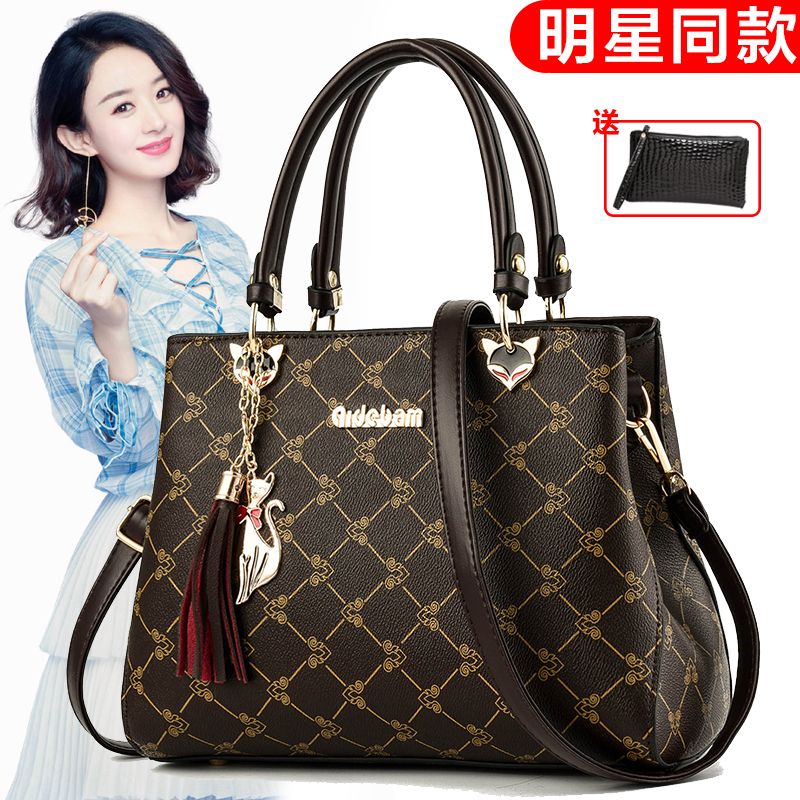 真皮質感女包2023新款中年大容量手提包媽媽包百搭大氣單肩斜挎包