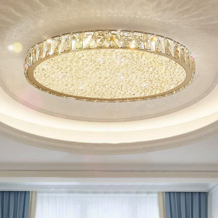轻奢水晶灯卧室吸灯顶灯led 圆形简约现代客厅吸顶灯具2019年新款