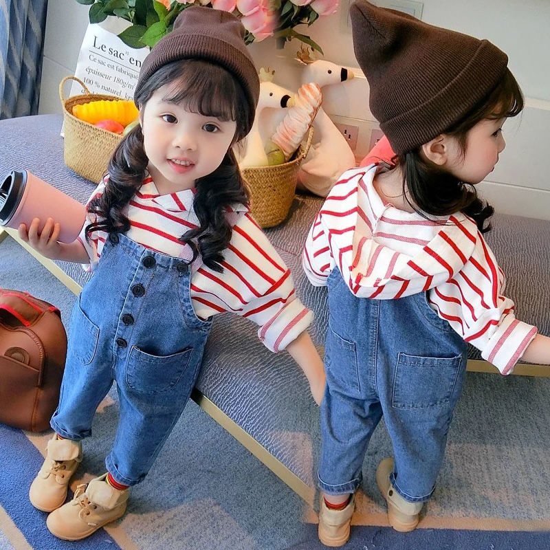 Baby's Strapless pants winter autumn children's Wide Leg Pants Boys and girls baby children's 123 year old suspenders jeans