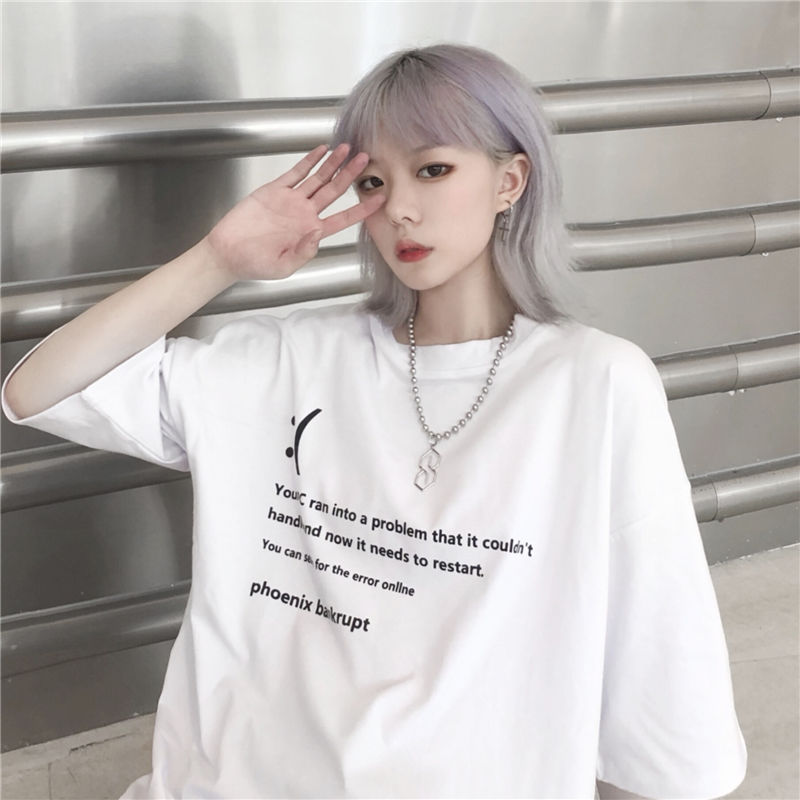 Summer South Korea ins Harajuku BF letter printing versatile retro couple loose student short sleeve T-shirt for men and women