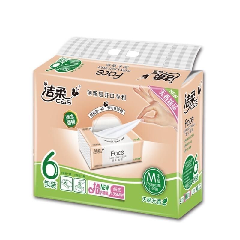 洁柔foce可湿水面纸百花香味原360抽增加层1提6包,纸巾家用卫生纸