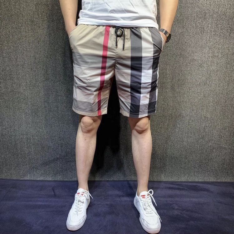 快手红人同款社会精神小伙五分格子男短裤韩版修身速干弹力沙滩裤