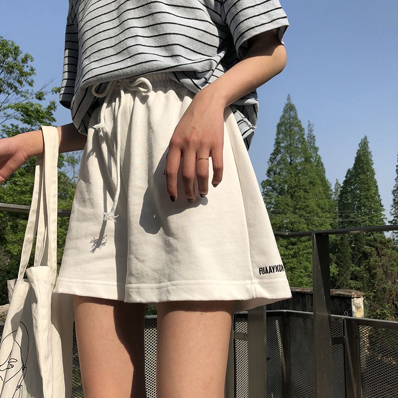 Cotton summer Korean high waist slim student's sports loose wide leg shorts women's loose casual pants hot pants
