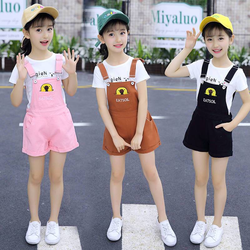 Children's wear girl's Pants Set summer Korean version two piece T-shirt back pants for middle and large children's girls