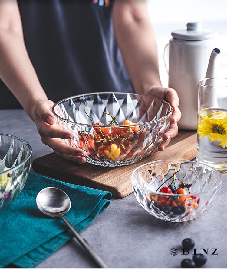 加厚玻璃碗米饭碗汤碗面碗家用好看的碗餐具套装大号碗水果沙拉碗