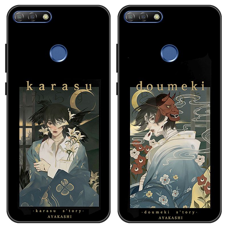 猫泽之岛百目鬼妖怪鸦华为nova2/2plus/畅享7/8e黑手机壳保护套