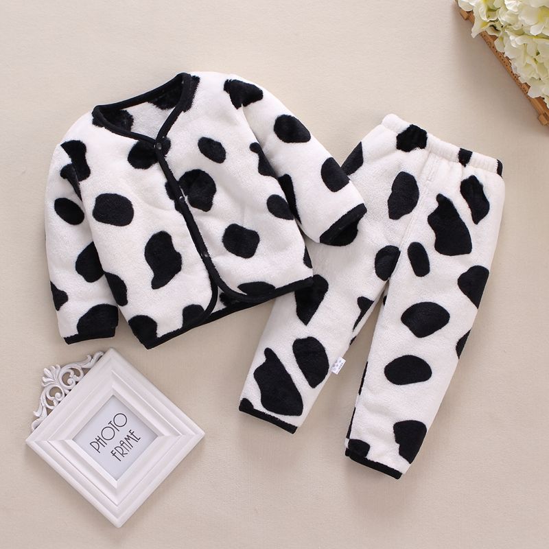 Baby clothes new baby spring autumn winter suit male and female baby coral fleece two-piece set flannel warm pajamas