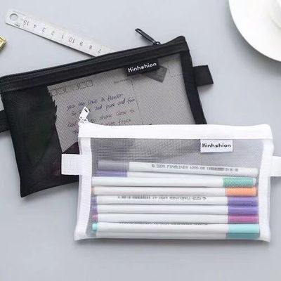 韩国简约透明网纱笔袋收纳袋 学生考试专用便携笔袋大容量文具盒