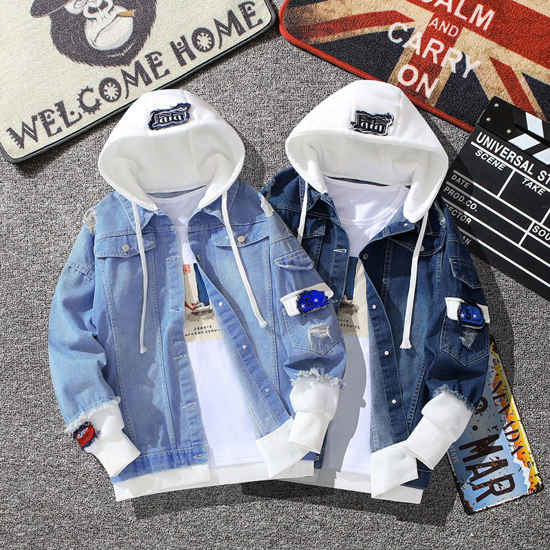 Spring and autumn Hong Kong Style denim coat male Korean version student loose versatile jacket youth fashion work clothes
