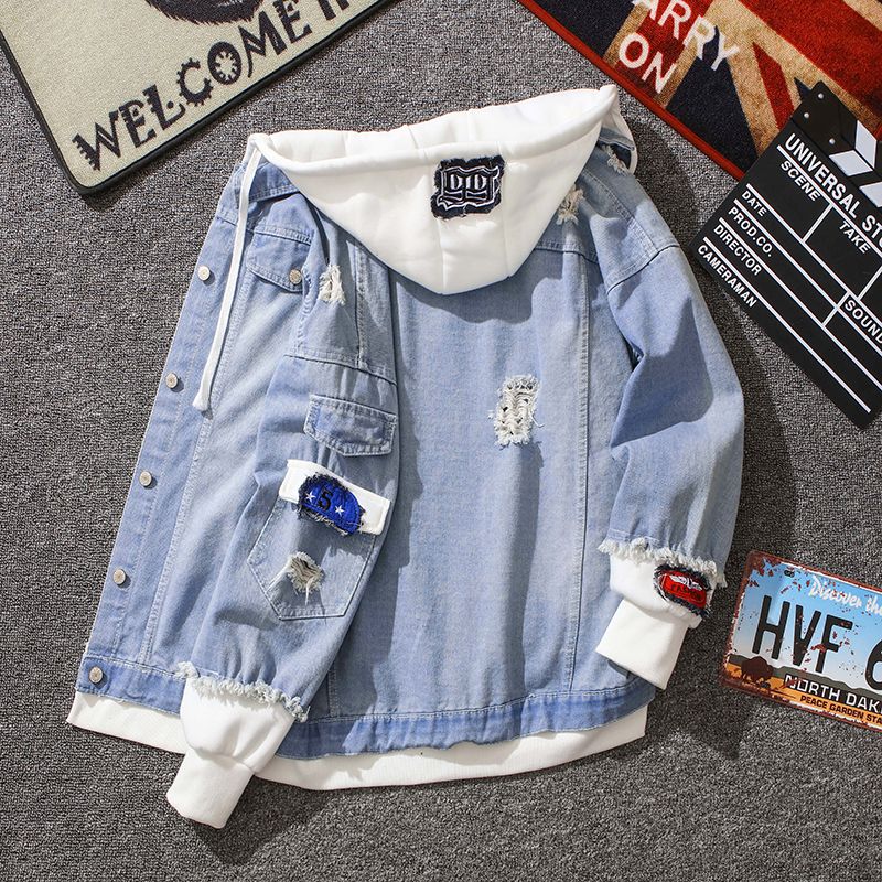 Spring and autumn Hong Kong Style denim coat male Korean version student loose versatile jacket youth fashion work clothes