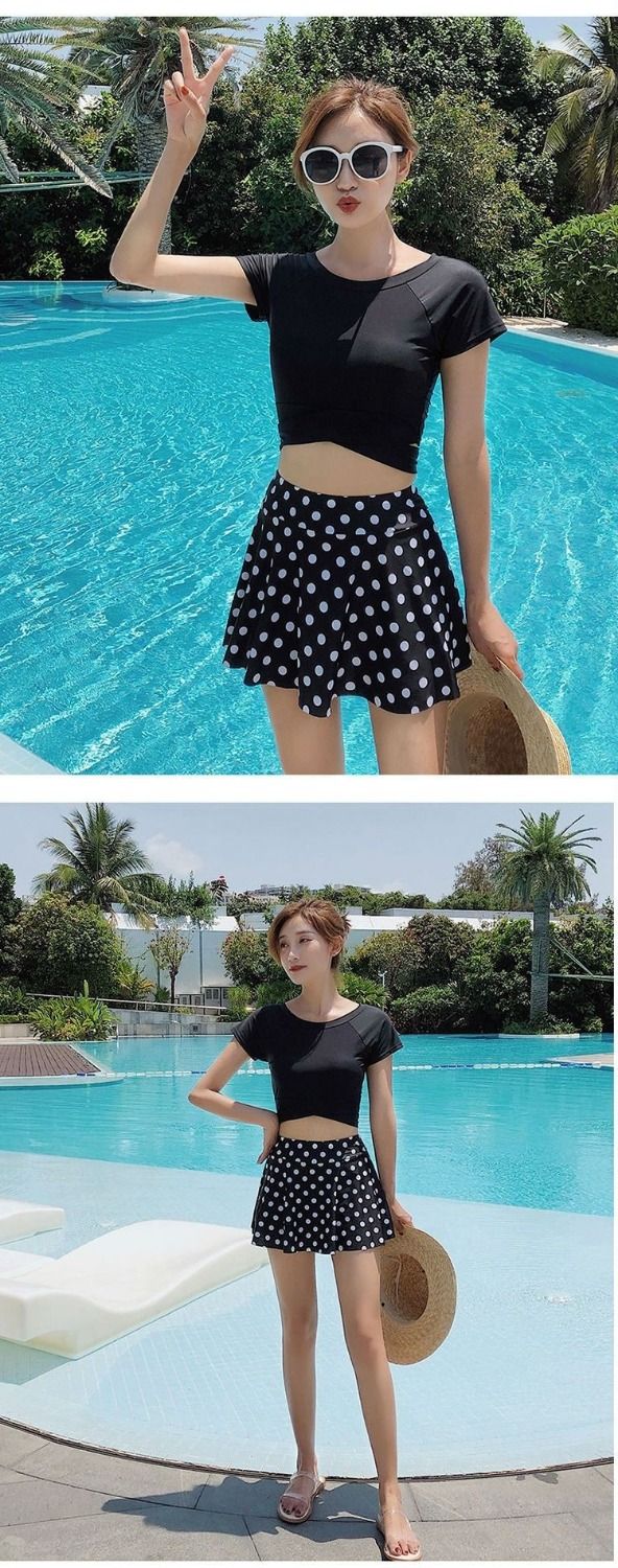 新款韩版游泳衣女士分体保守平角学生性感比基尼显瘦遮肚温泉泳装L