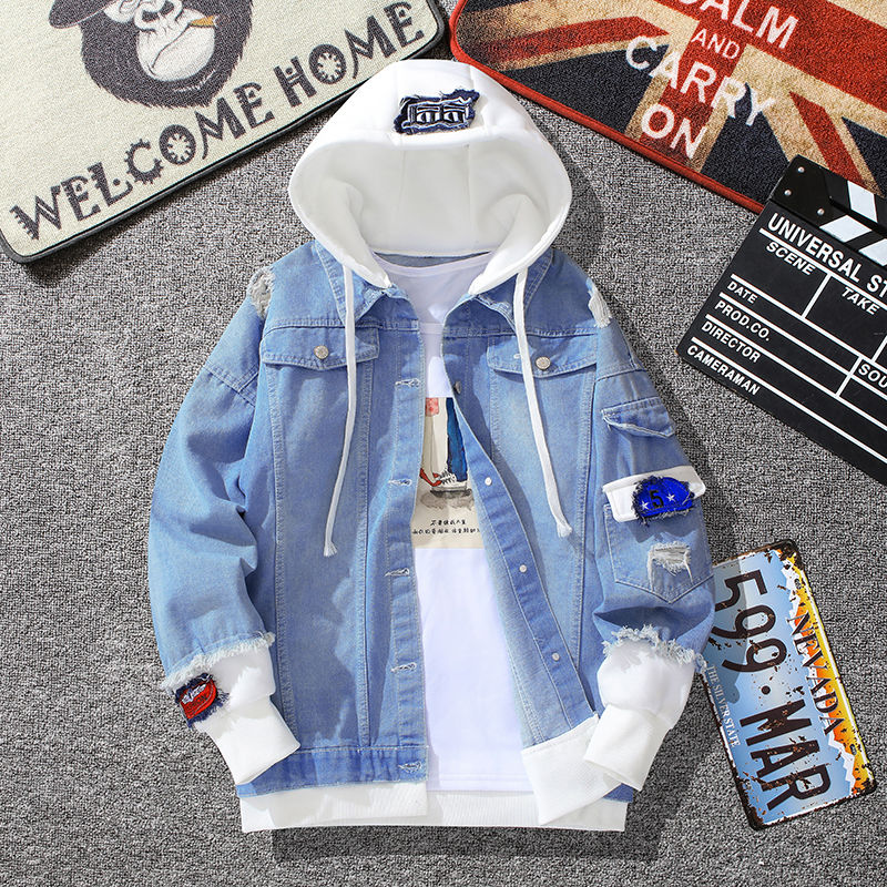 Spring and autumn Hong Kong Style denim coat male Korean version student loose versatile jacket youth fashion work clothes