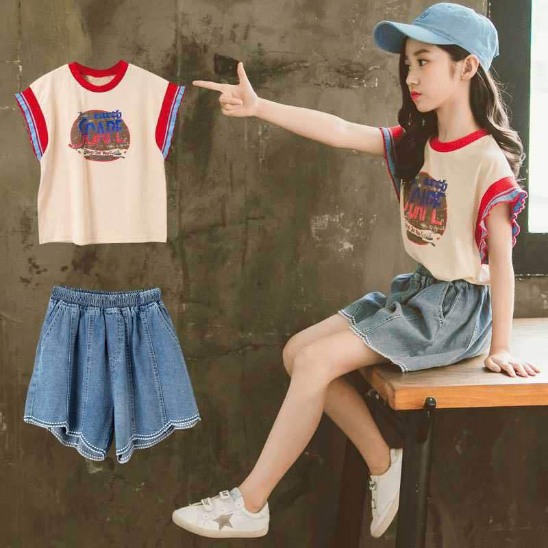 Children's clothing girls summer clothes 2023 new children's fashionable super foreign style sports suit girls short-sleeved two-piece net red