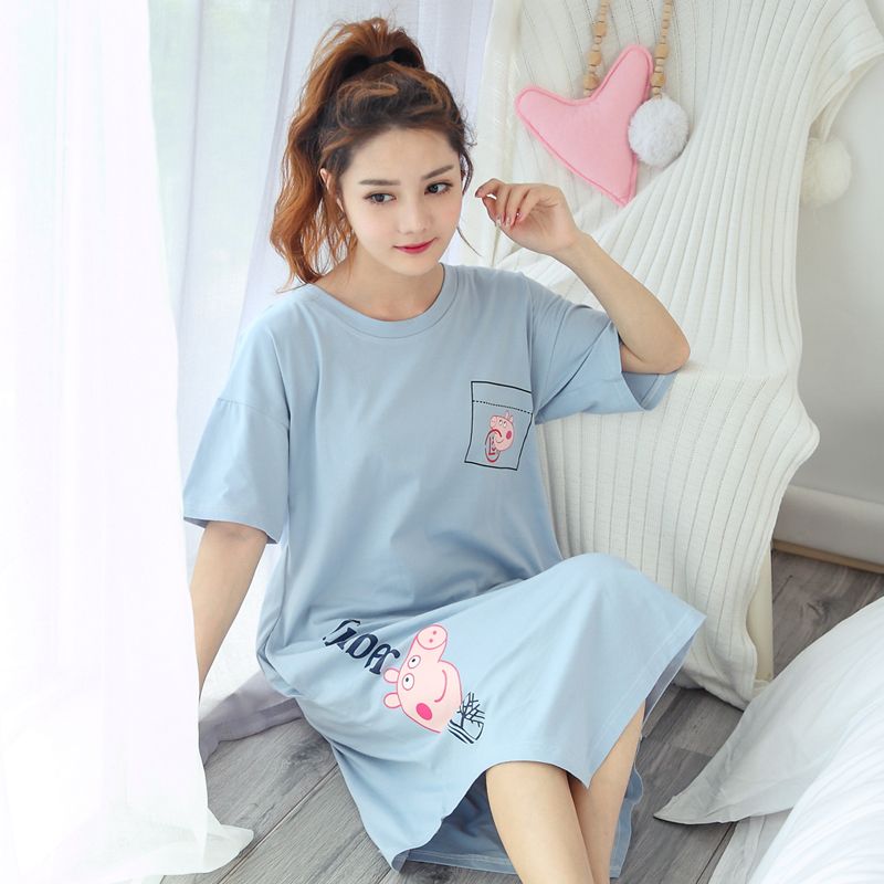 Pajama girl Xia cute cartoon Princess medium length short sleeve nightdress