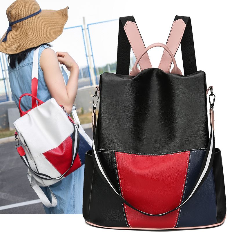 Anti theft double shoulder bag women's new leather texture soft leather leisure travel backpack single shoulder bag versatile dual purpose bag