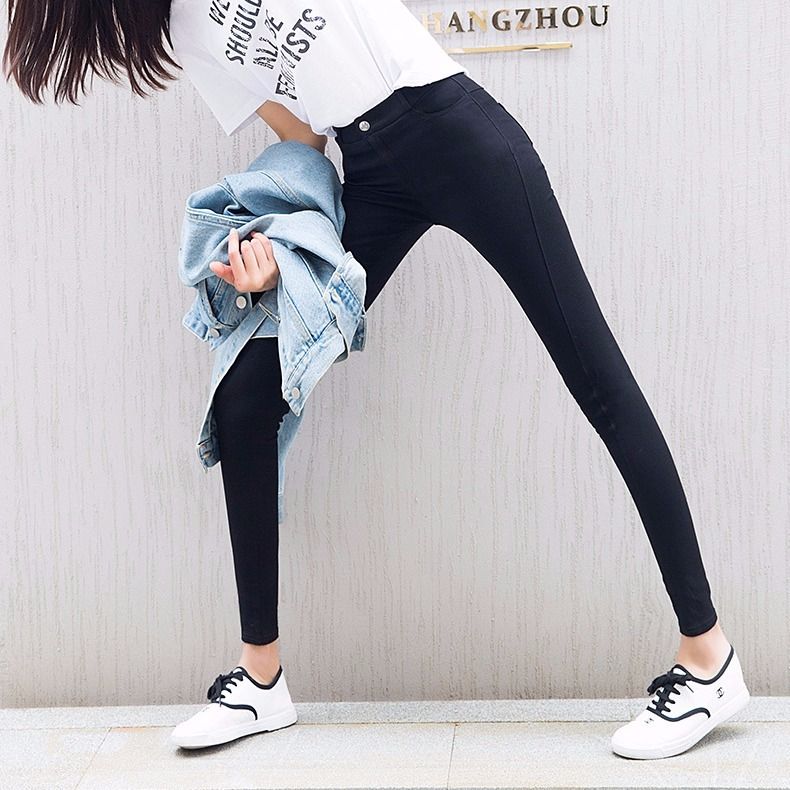 Black thin leggings female outer wear tight elastic ins spring and autumn Korean student high waist pencil pants